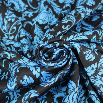 Tissu twill polyester - imprimé fleuri - bleu