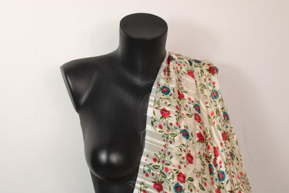 Tissu mousseline de soie - à rayures - imprimé fleuri - ton blanc et rouge - photo 3/5 | So Tissus