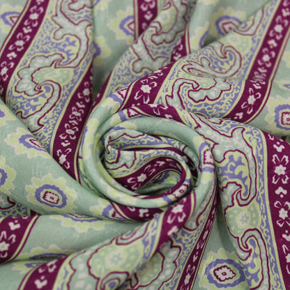 Tissu viscose - imprimé abstrait - rayure violette - ton vert d'eau - photo 1/5 | So Tissus