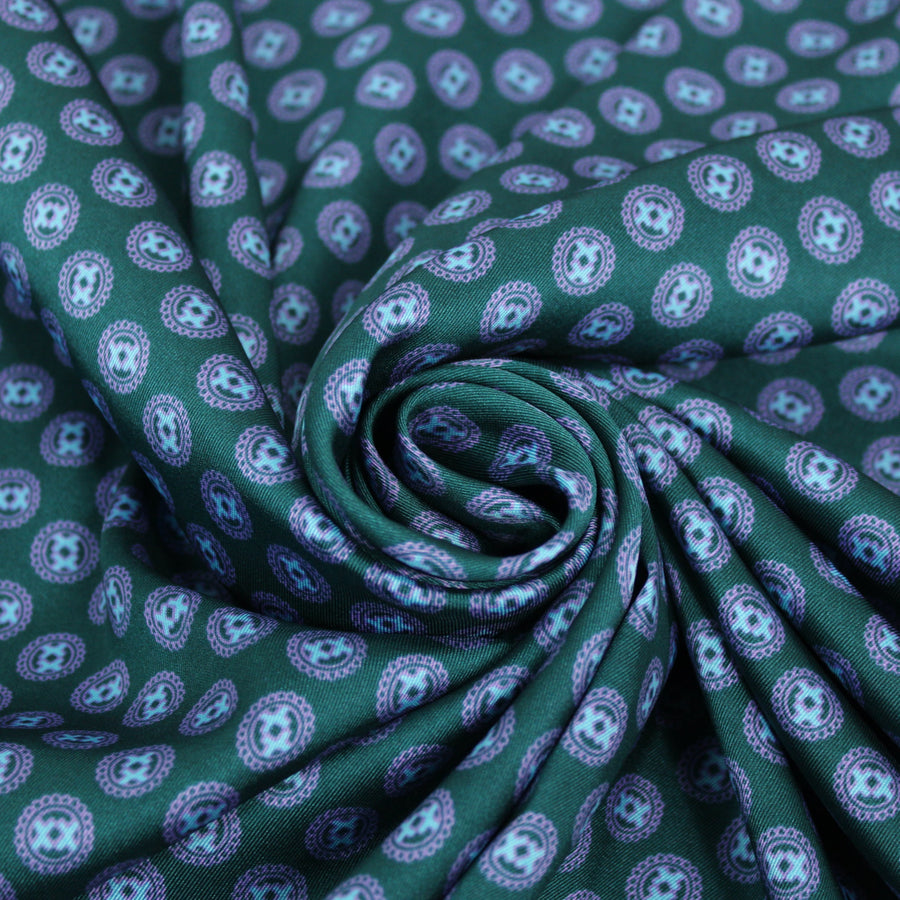 Tissu twill  - imprimé circulaire - vert sapin et rose