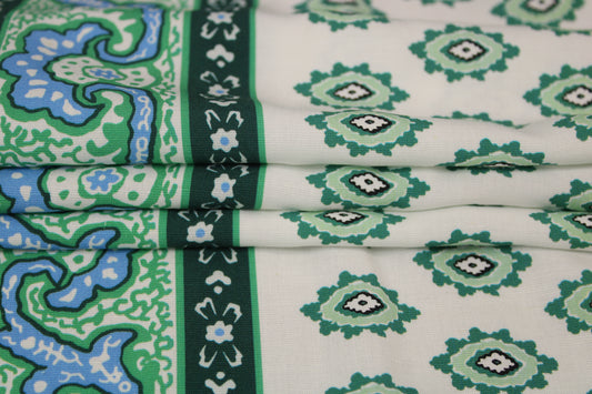Tissu viscose - imprimé abstrait - rayure verte - ton vert d'eau - photo 2/5 | So Tissus