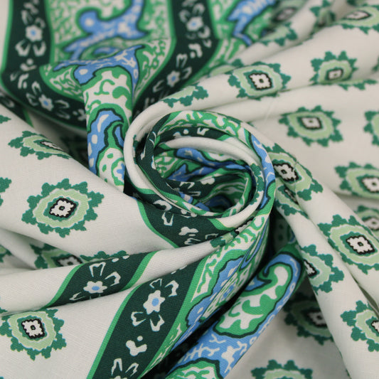 Tissu viscose - imprimé abstrait - rayure verte - ton vert d'eau - photo 1/5 | So Tissus