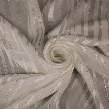 Tissu mousseline de soie - à rayures - blanc et argenté