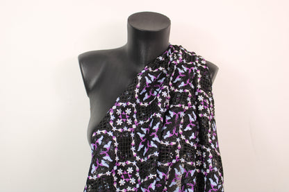 Tissu guipure - noir - motif floral - violet et bleu - photo 3/5 | So Tissus
