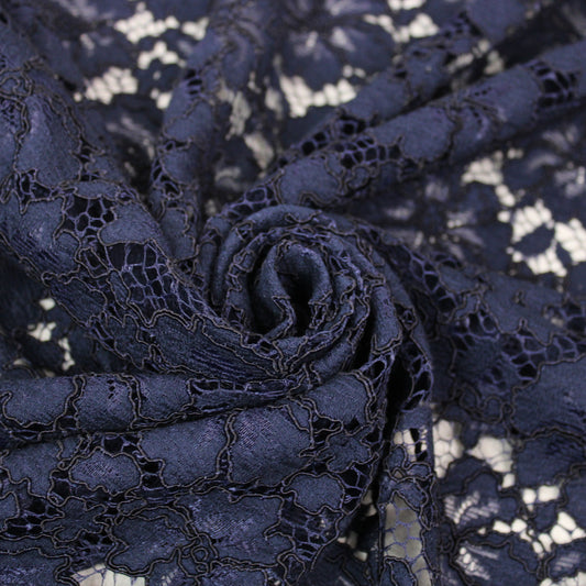 Tissu dentelle fleuri - bleu marine - photo 1/5 | So Tissus