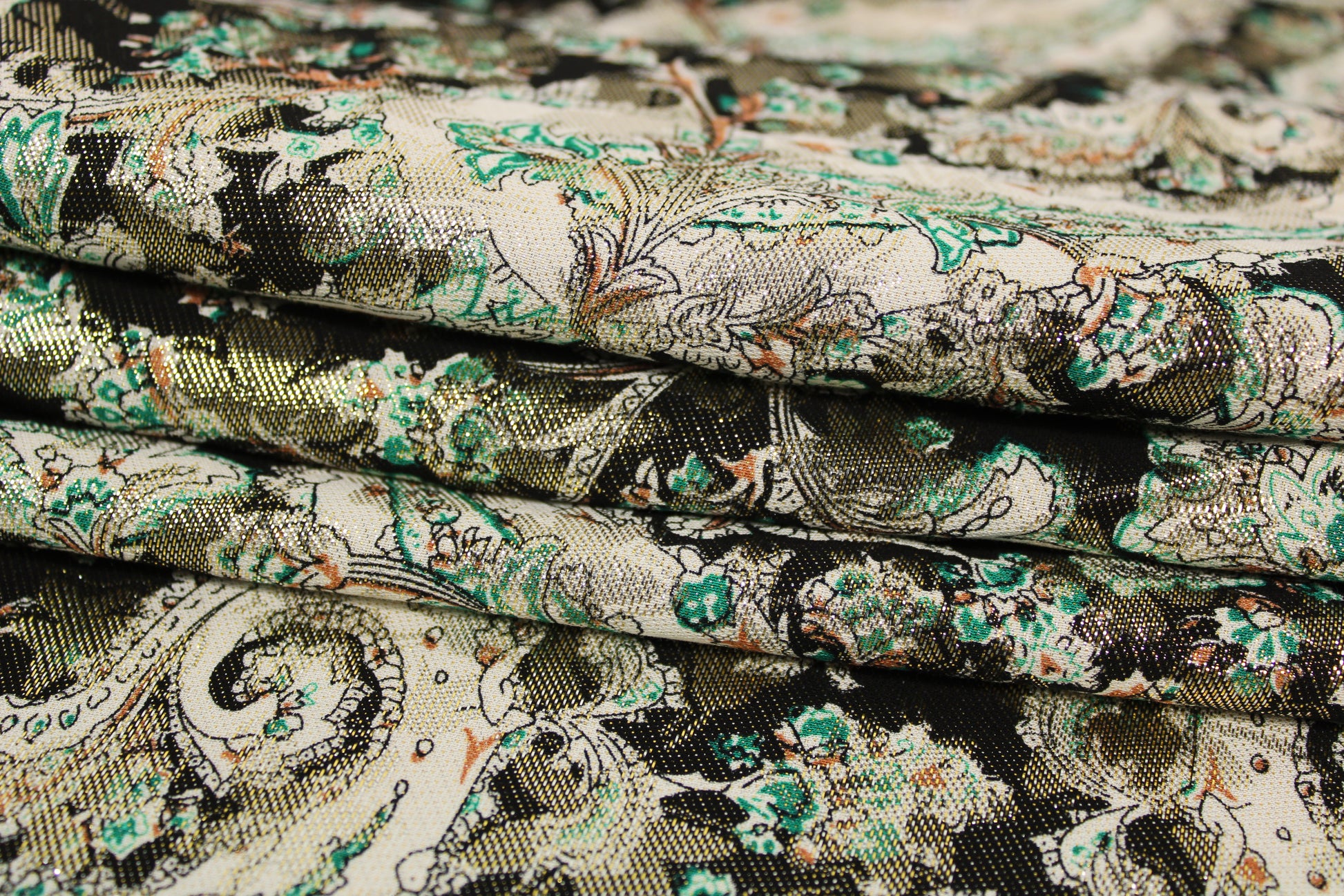 Tissu brocart - imprimé cachemire - doré et multicolore - photo 2/5 | So Tissus