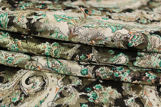 Tissu brocart - imprimé cachemire - doré et multicolore - photo 2/5 | So Tissus