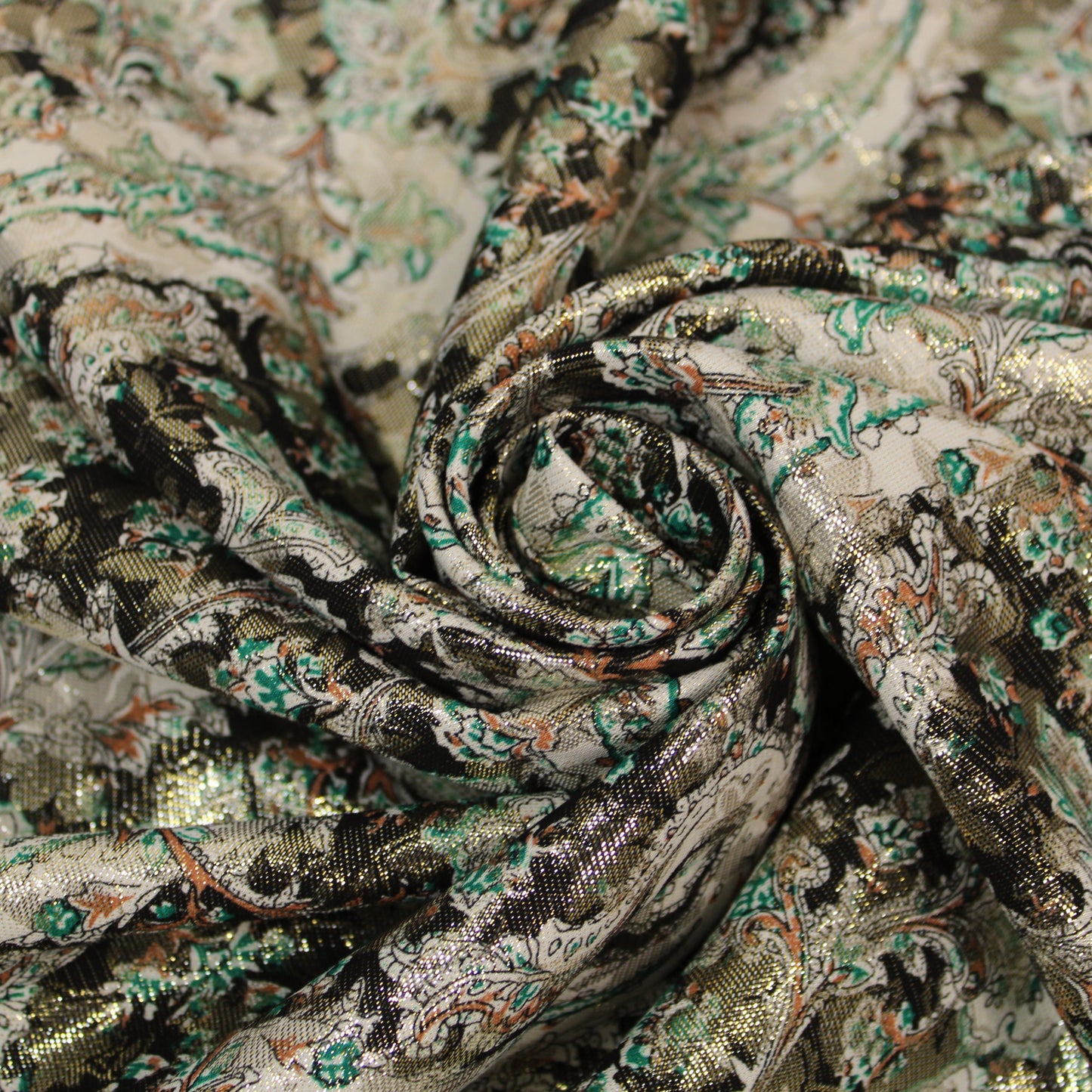 Tissu brocart - imprimé cachemire - doré et multicolore - photo 1/5 | So Tissus