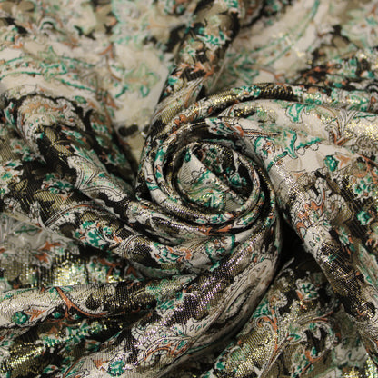 Tissu brocart - imprimé cachemire - doré et multicolore - photo 1/5 | So Tissus