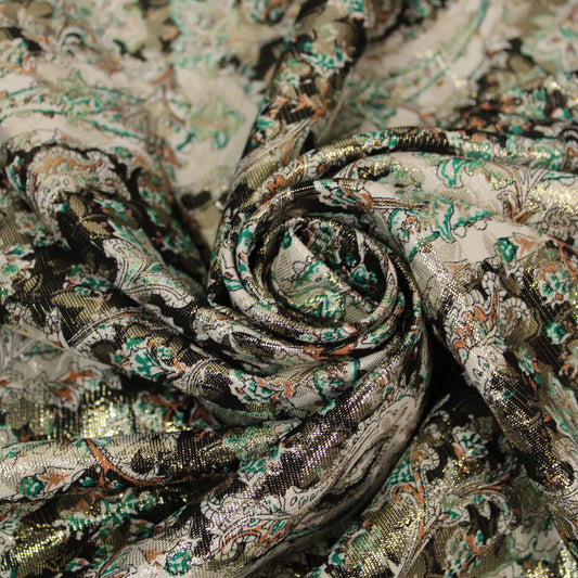 Tissu brocart - imprimé cachemire - doré et multicolore - photo 1/5 | So Tissus