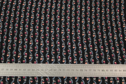 Tissu voile de coton - à rayures - noir - fleuri - ton bleu et rose - photo 5/5 | So Tissus