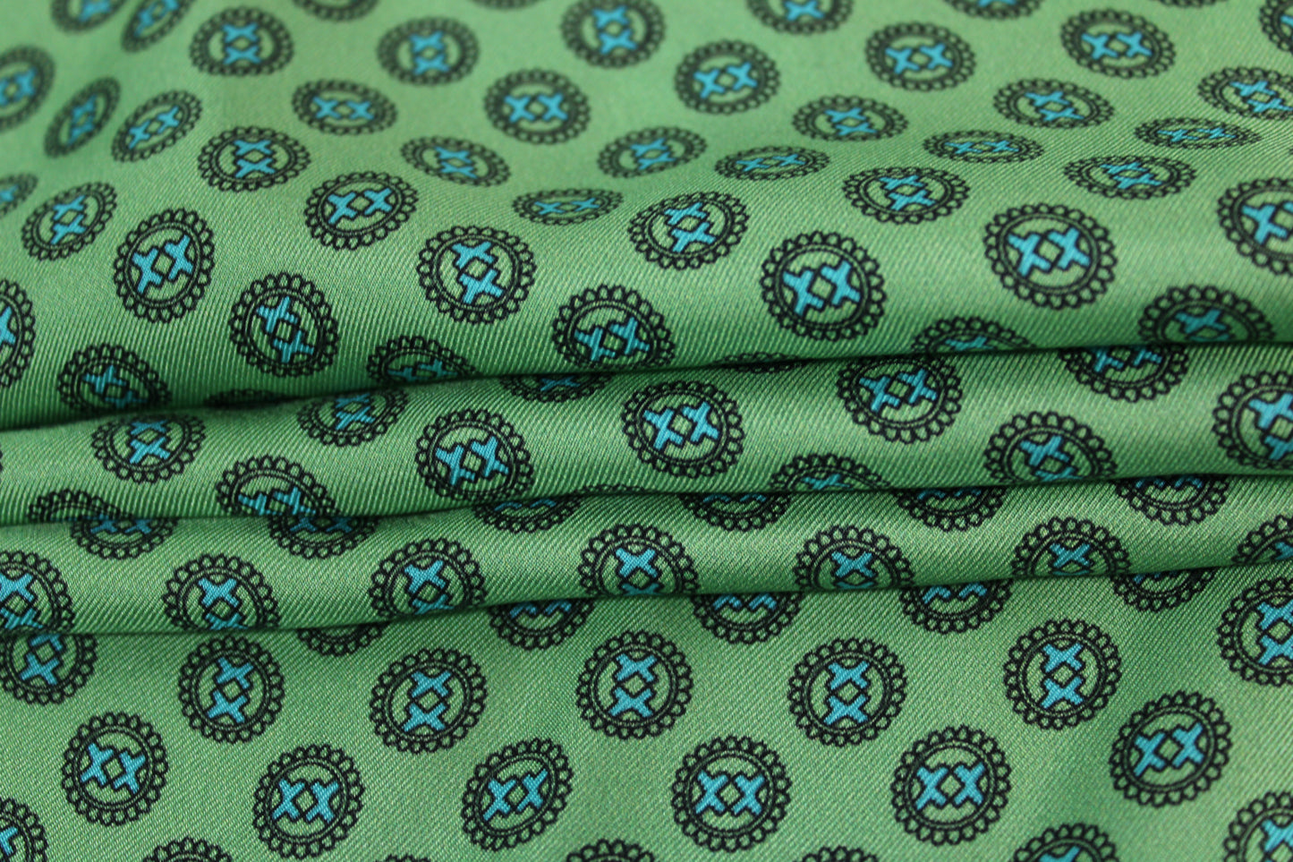 Tissu twill de soie - imprimé circulaire - vert d'eau et bleu - photo 2/5 | So Tissus