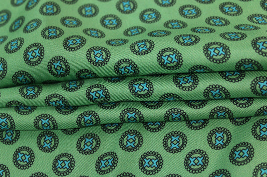 Tissu twill de soie - imprimé circulaire - vert d'eau et bleu - photo 2/5 | So Tissus