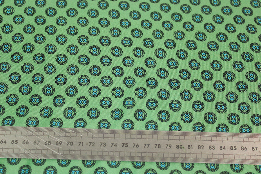 Tissu twill de soie - imprimé circulaire - vert d'eau et bleu