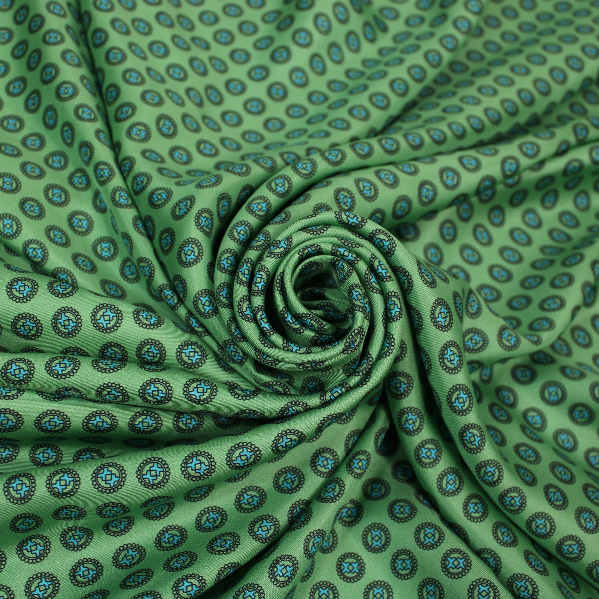 Tissu twill de soie - imprimé circulaire - vert d'eau et bleu - photo 1/5 | So Tissus