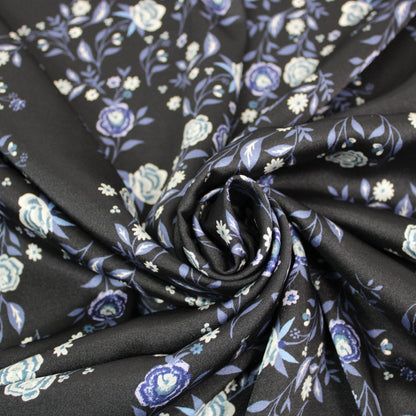Tissu twill - imprimé fleuri - ton bleu marine - photo 1/5 | So Tissus