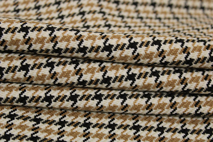 Tissu tweed - imprimé pied de poule - à carreaux - ton beige et marron - photo 2/4 | So Tissus