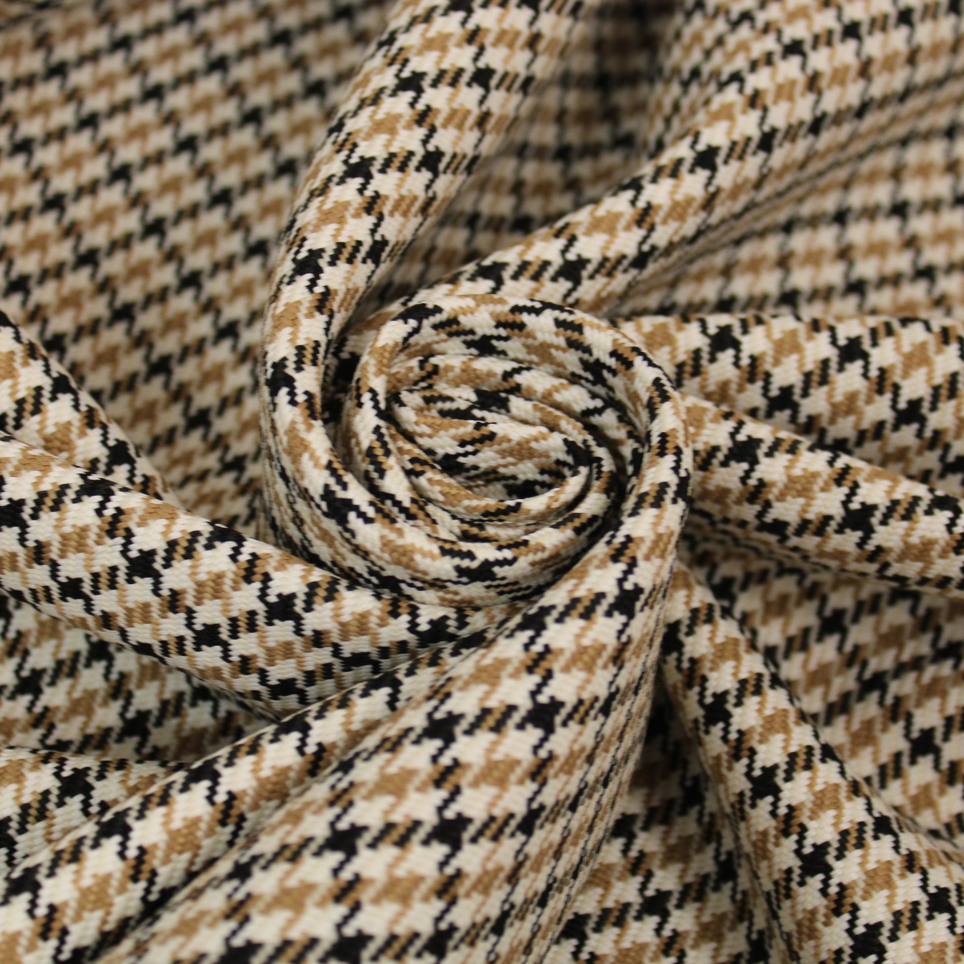 Tissu tweed - imprimé pied de poule - à carreaux - ton beige et marron - photo 1/4 | So Tissus