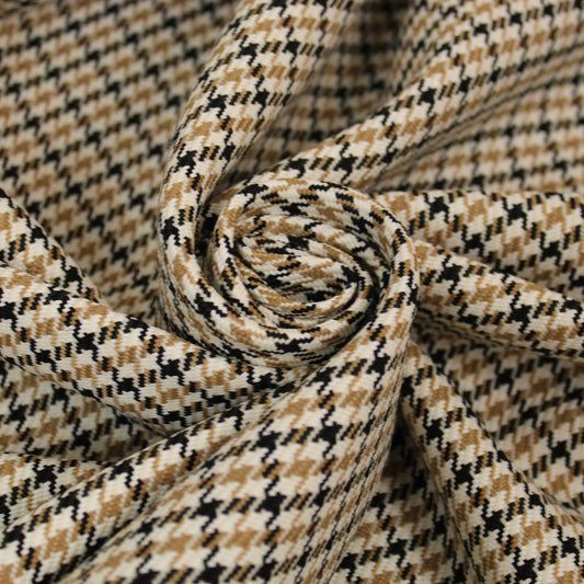Tissu tweed - imprimé pied de poule - à carreaux - ton beige et marron - photo 1/4 | So Tissus