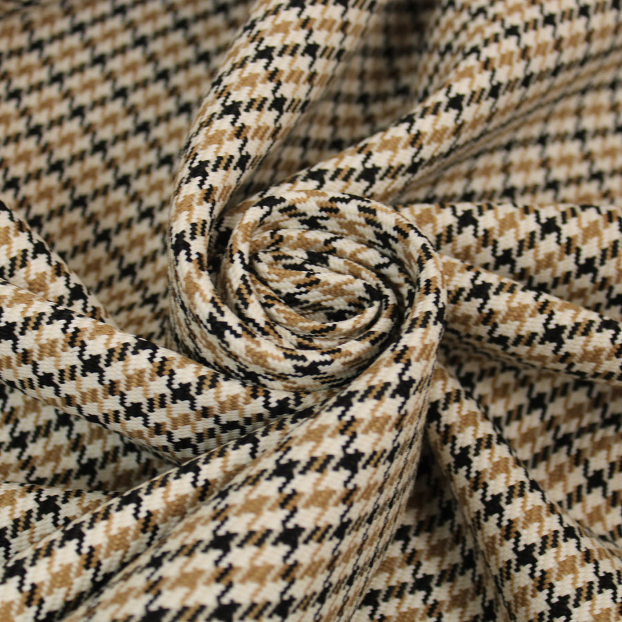 Tissu tweed - imprimé pied de poule - à carreaux - ton beige et marron