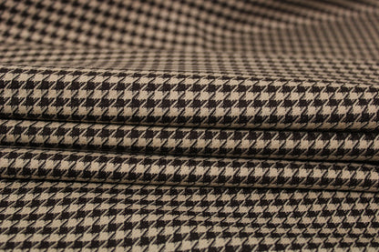 Tissu crêpe de laine stretch laine - pieds de poule - marron et beige - photo 2/5 | So Tissus