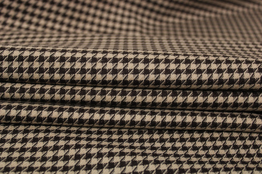 Tissu crêpe de laine stretch laine - pieds de poule - marron et beige - photo 2/5 | So Tissus