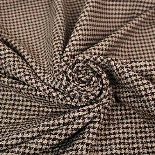Tissu crêpe de laine stretch laine - pieds de poule - marron et beige - photo 1/5 | So Tissus