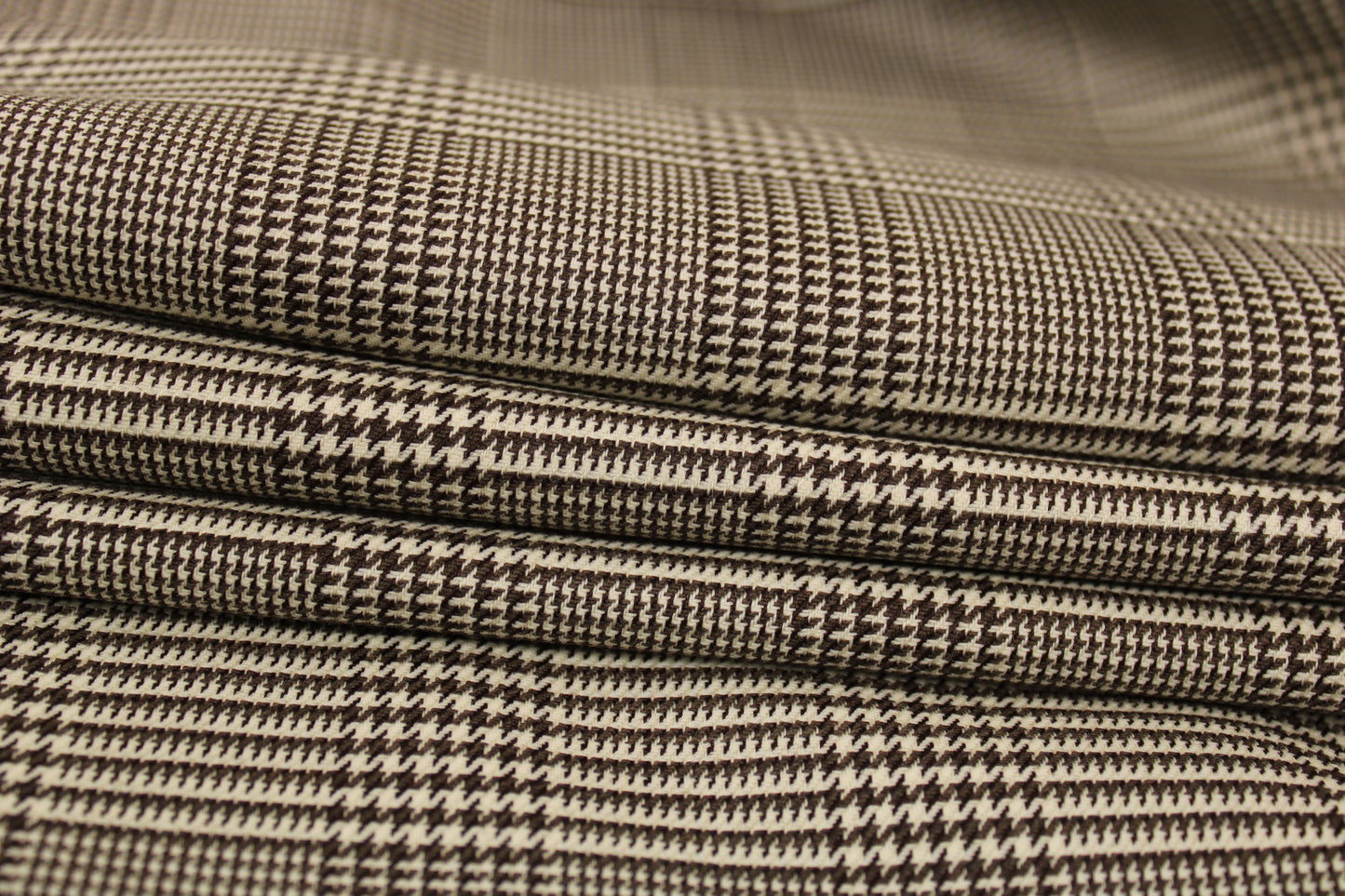 Tissu crêpe de laine stretch  - prince de galles - marron et beige - photo 2/5 | So Tissus