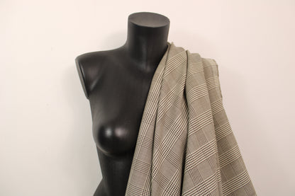 Tissu crêpe de laine stretch  - prince de galles - marron et beige - photo 3/5 | So Tissus