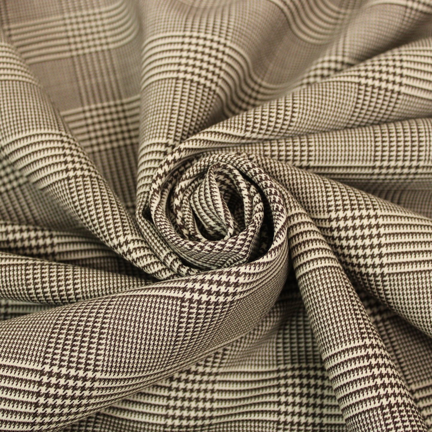 Tissu crêpe de laine stretch  - prince de galles - marron et beige - photo 1/5 | So Tissus