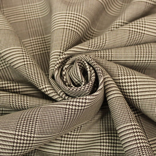 Tissu crêpe de laine stretch  - prince de galles - marron et beige - photo 1/5 | So Tissus