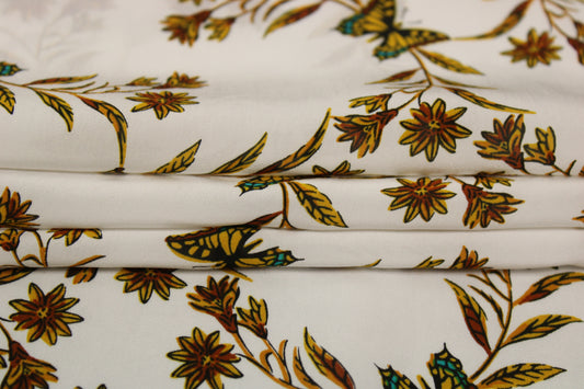 Tissu viscose - imprimé fleurs et papillons - ton blanc - photo 2/5 | So Tissus