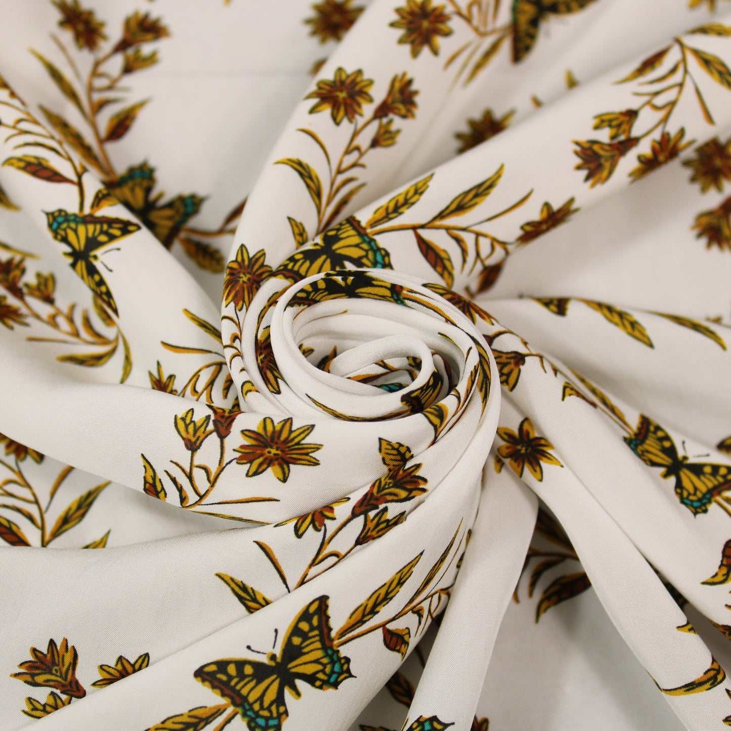 Tissu viscose - imprimé fleurs et papillons - ton blanc - photo 1/5 | So Tissus