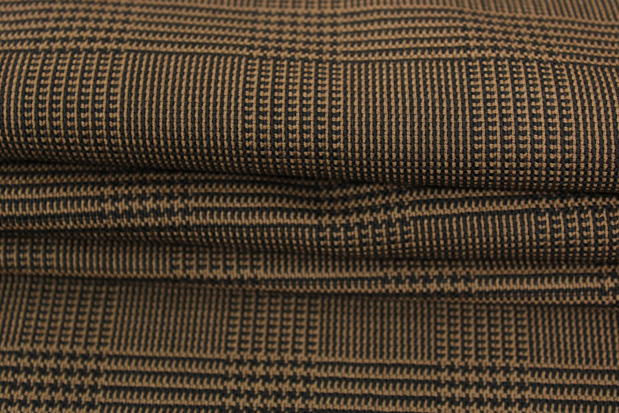 Tissu crêpe de laine - prince de galles - marron et noir