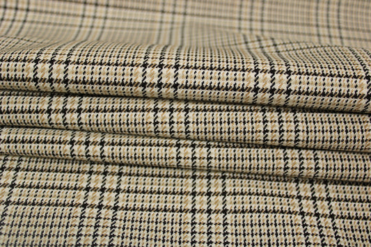 Tissu tweed de laine - imprimé à carreaux - ton beige, noir et blanc - photo 2/5 | So Tissus