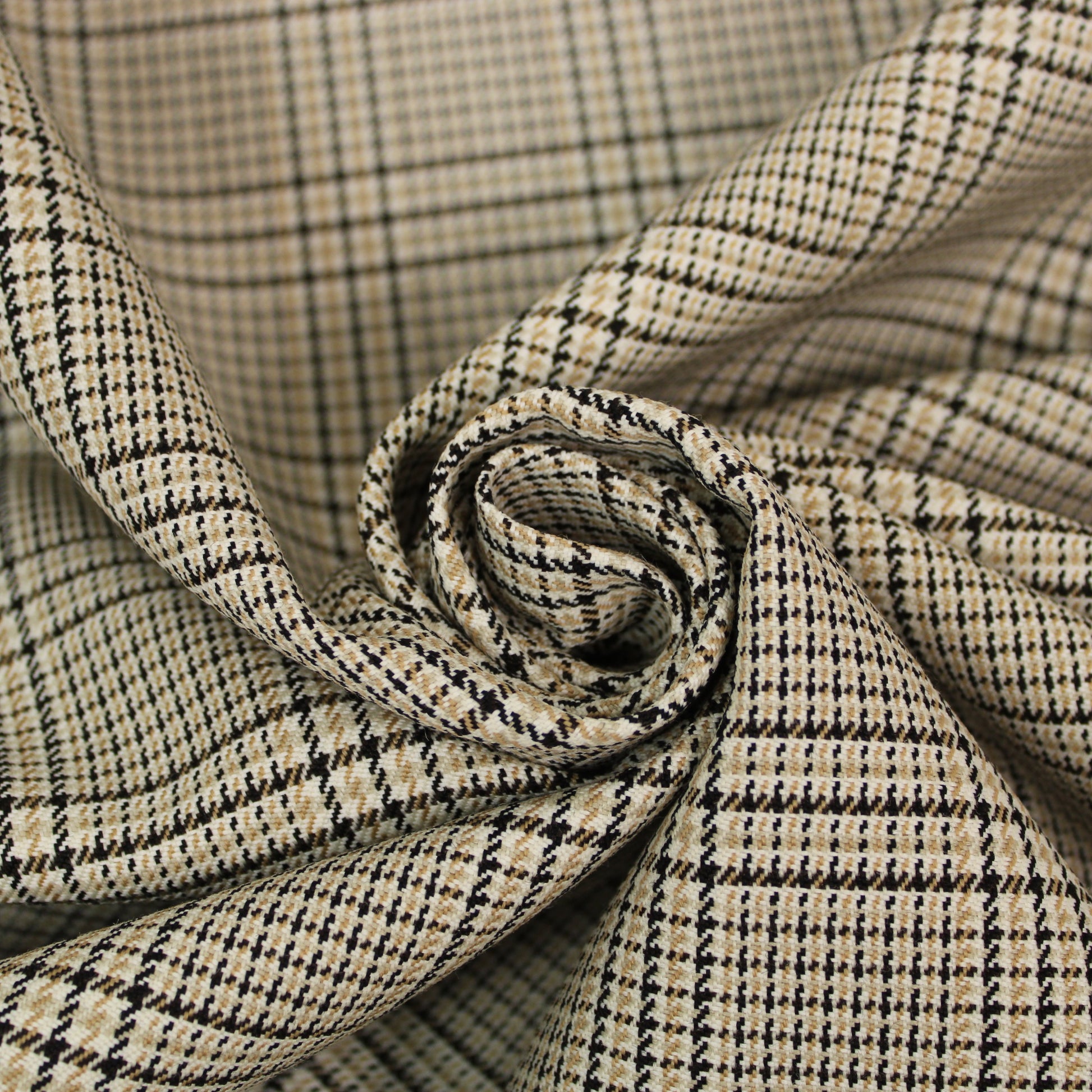 Tissu tweed de laine - imprimé à carreaux - ton beige, noir et blanc - photo 1/5 | So Tissus
