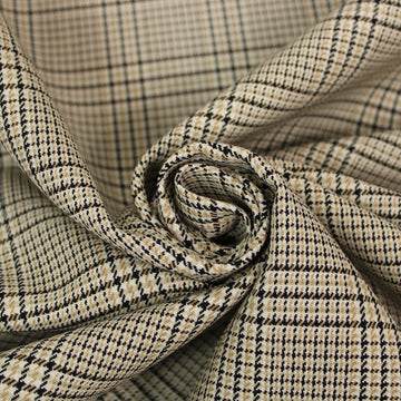 Tissu tweed - imprimé à carreaux - ton beige, noir et blanc