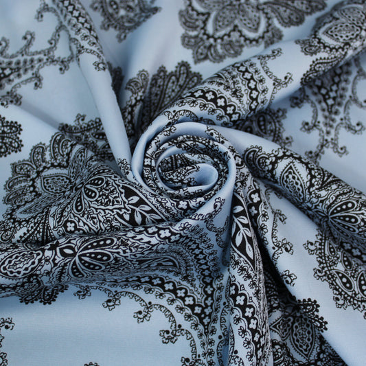Tissu twill - imprimé cachmire - bleu ciel et noir - photo 1/5 | So Tissus