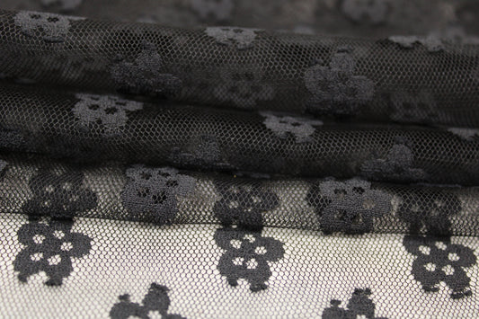 Tissu tulle brodé - motif fleuri - noir - photo 2/5 | So Tissus