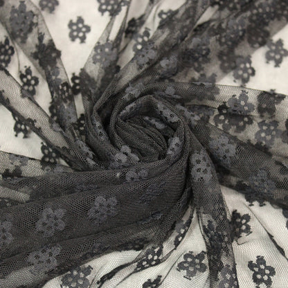 Tissu tulle brodé - motif fleuri - noir - photo 1/5 | So Tissus