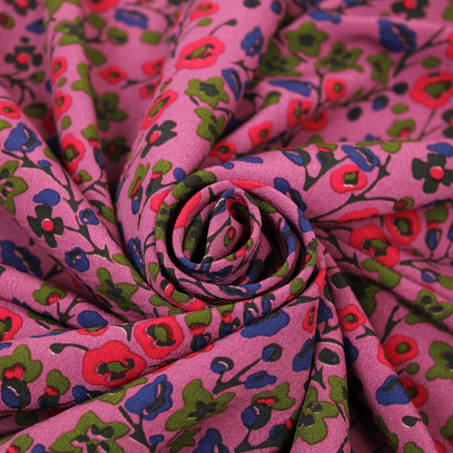 Tissu crêpe - imprimé fleuri- ton vieux rose - photo 1/5 | So Tissus