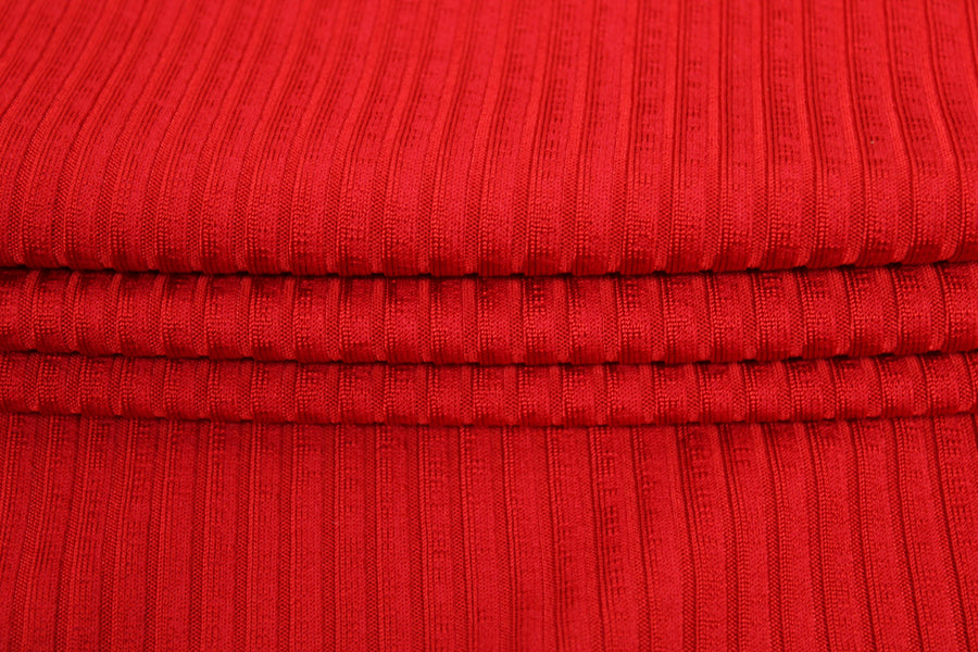 Tissu maille côtelé - rouge