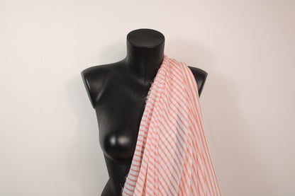Tissu crêpon  - à rayures - blanc et corail - photo 3/5 | So Tissus