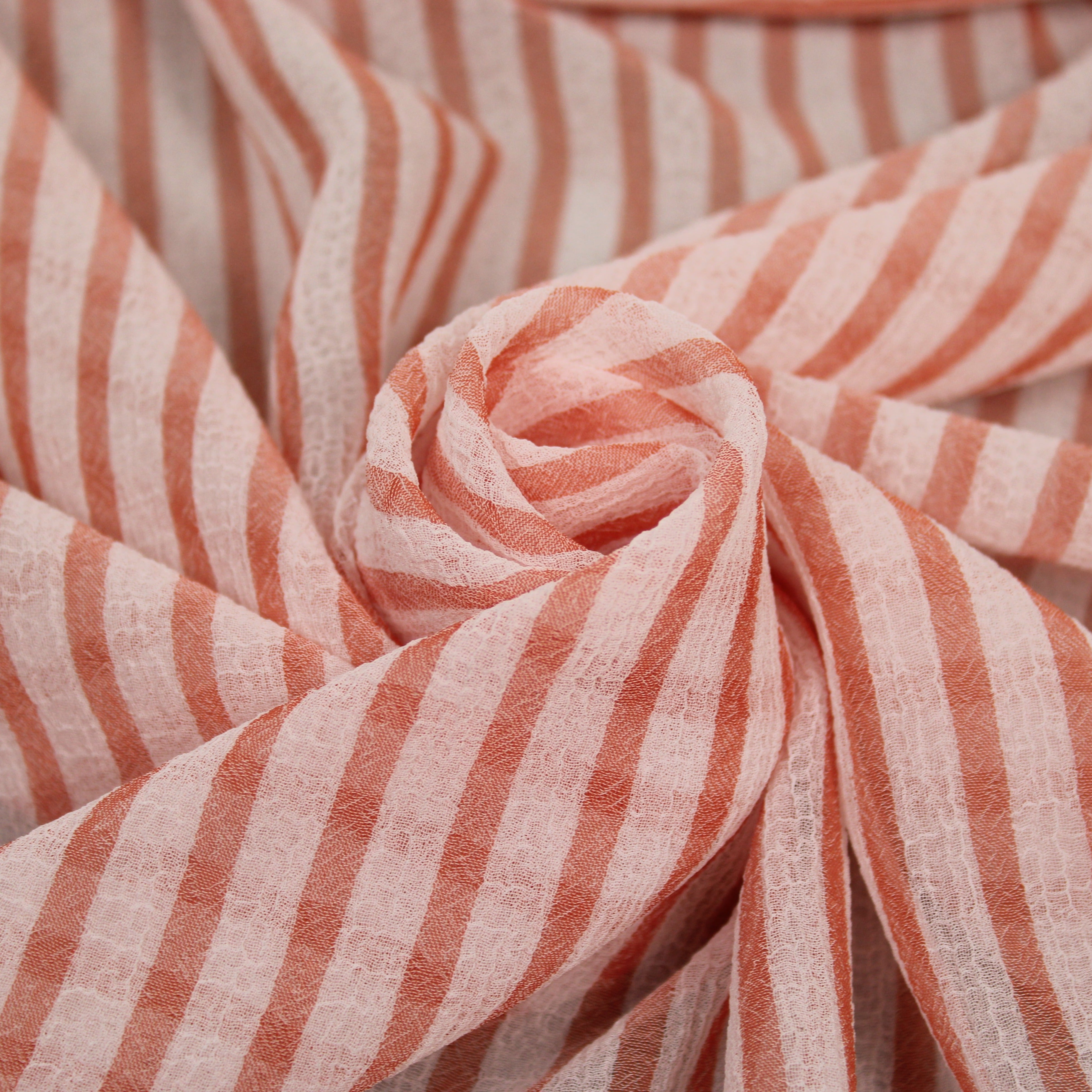 Tissu crêpon - à rayures - blanc et corail – So Tissus