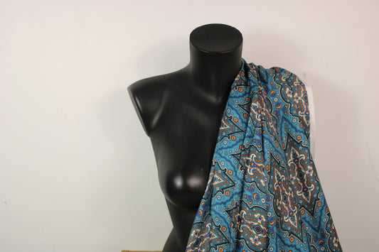 Tissu twill de soie - imprimé cachemire - ton bleu et orange - photo 2/5 | So Tissus
