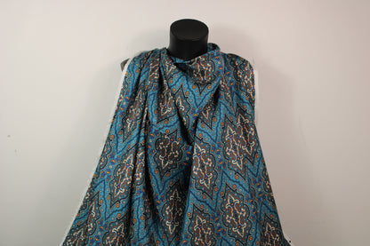 Tissu twill de soie - imprimé cachemire - ton bleu et orange - photo 4/5 | So Tissus