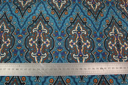 Tissu twill de soie - imprimé cachemire - ton bleu et orange - photo 5/5 | So Tissus