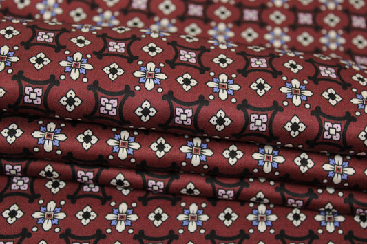 Tissu satin de viscose - imprimé baroque - ton bourgogne - photo 2/5 | So Tissus