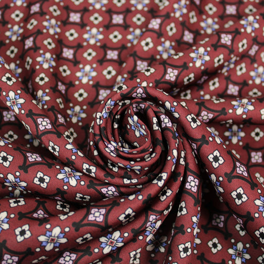 Tissu satin de viscose - imprimé baroque - ton bourgogne - photo 1/5 | So Tissus