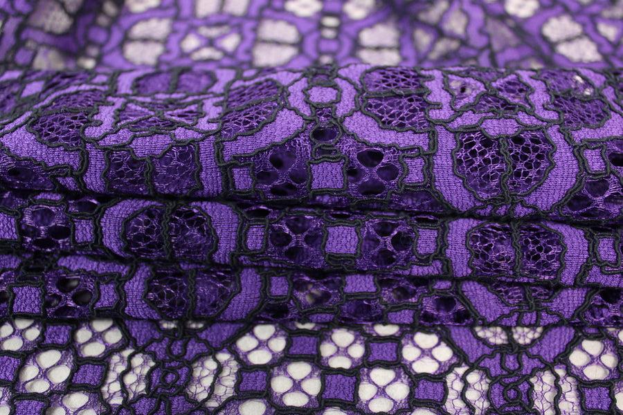 Tissu dentelle - violet et noir